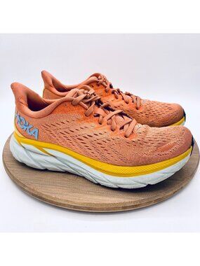 Hoka Clifton 8 Running Shoes Womens 7 Orange Mesh Trail Trainers Sneakers